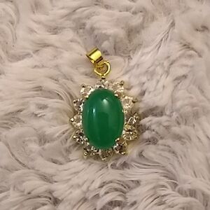 Elegant Green Glass Gemstone Pendant surrounded by Clear Crystals